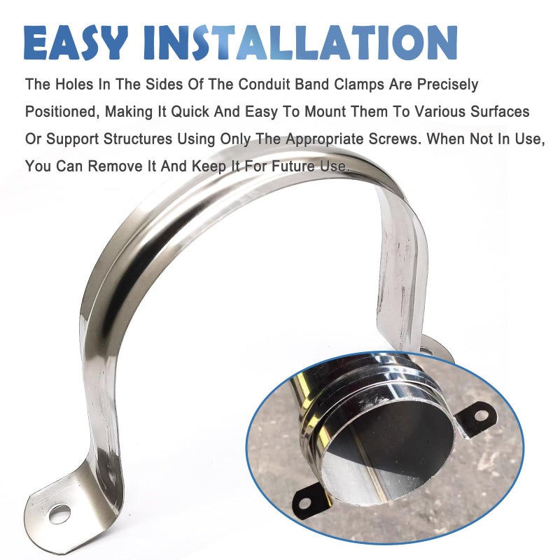 Nge 4inch Rigid Pipe Strap Clamp-Two Hole Strap-U Bracket Tube Clip-Stainless Steel Heavy Duty Pipe Fasten Holder-Secures Conduitï¼Œ4Pcsï¼ˆ115mm) - Image 5